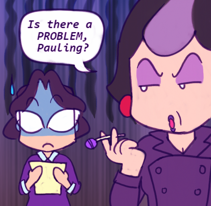 chibi redraw of ms pauling and the administrator from a frame of the 2009 WAR comic