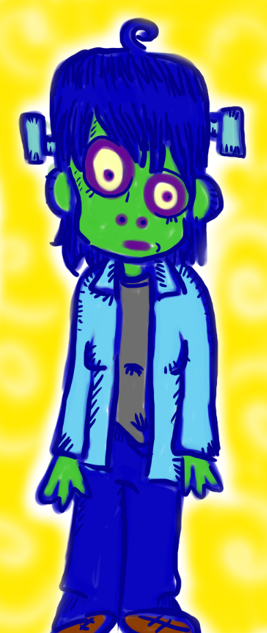 drawing of me except i look like frankenstein. bright saturated colors